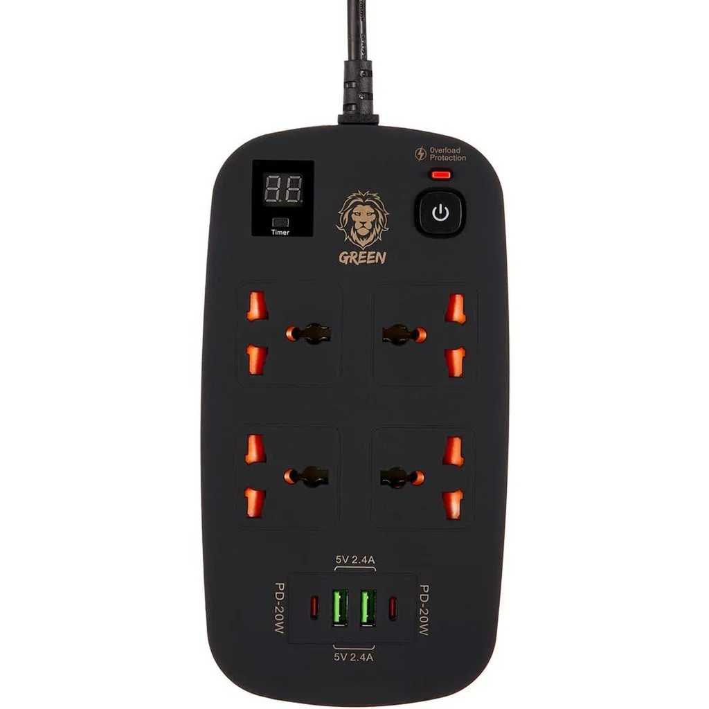 چندراهی برق هوشمند تایمر دار گرین لاین مدل 4AC 2 USB & 2 USB-C PD 40W