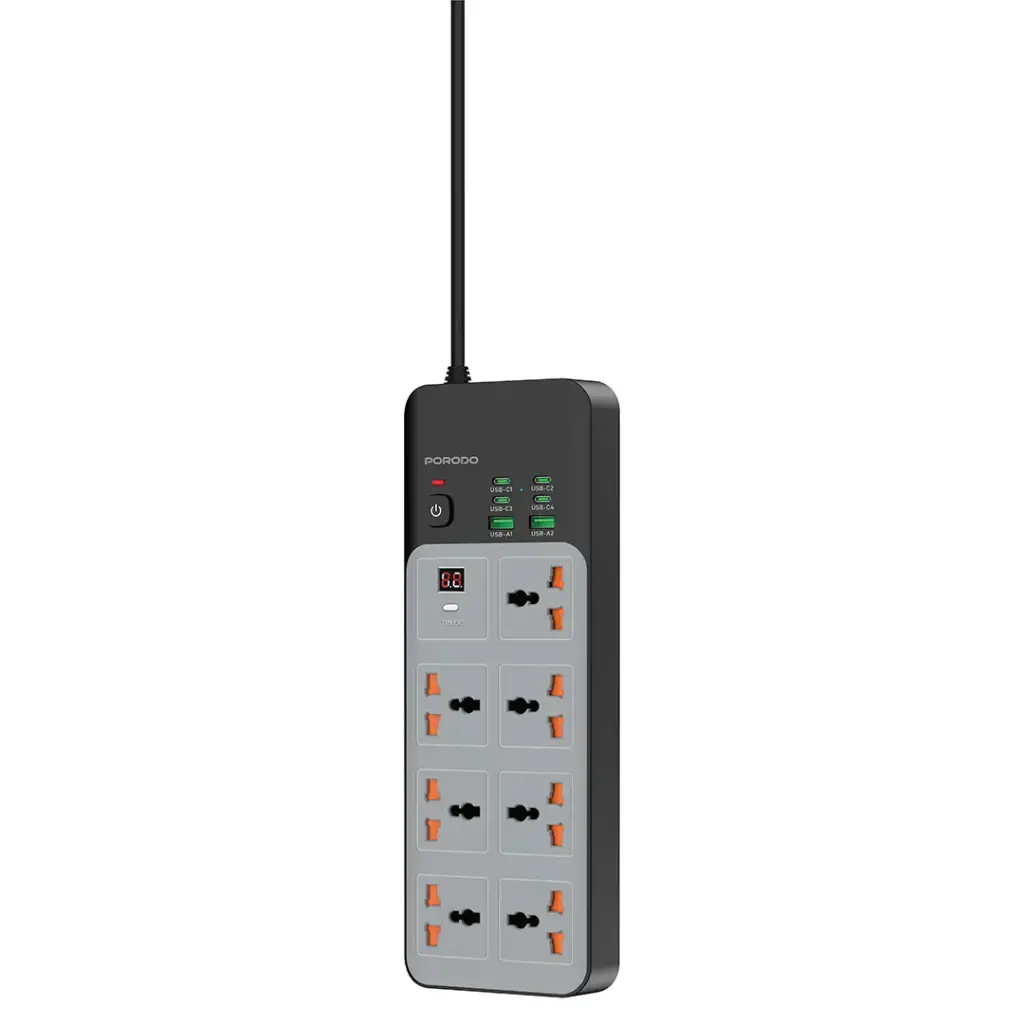 چندراهی برق پرودو 3000 وات 7 کاره مدل Universal Power Strip with 6 USB Ports